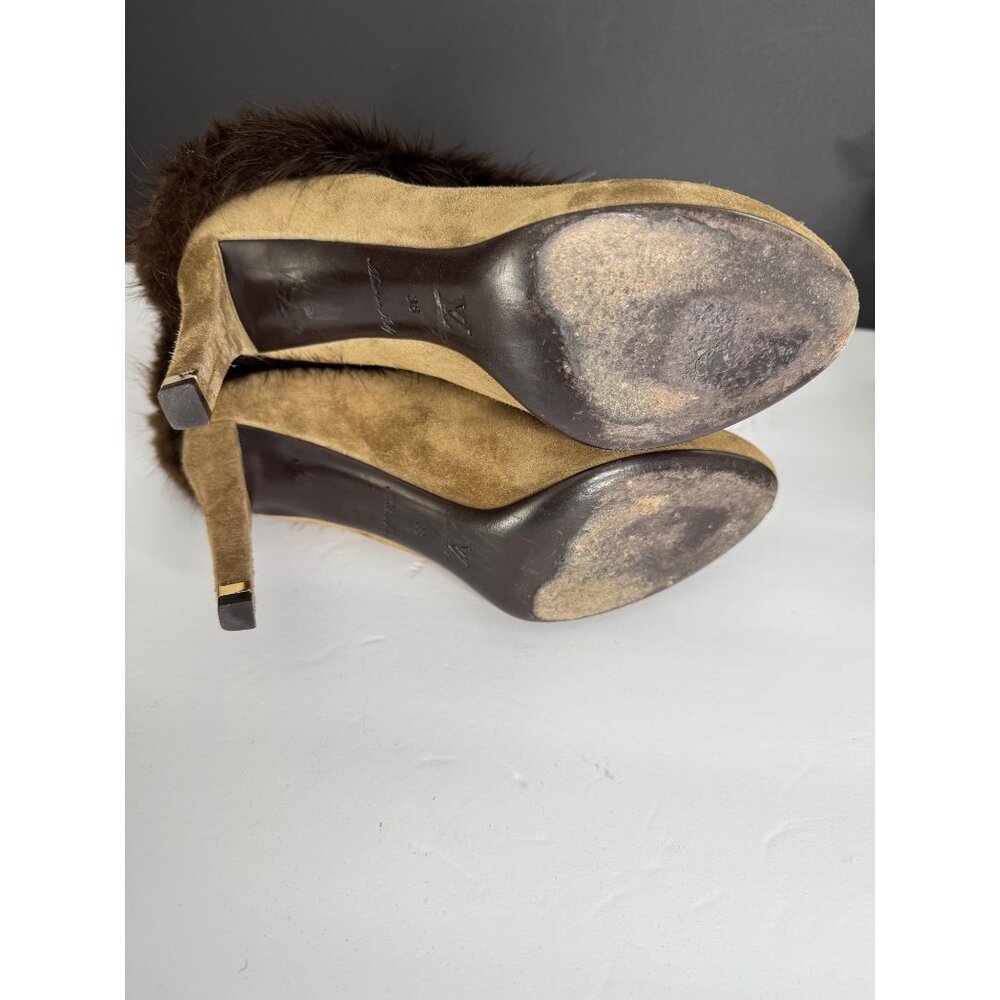 Louis Vuitton Suede Fur Trim Heel Boots Tan EU 38 Authentic Y2K - Picture 12 of 16